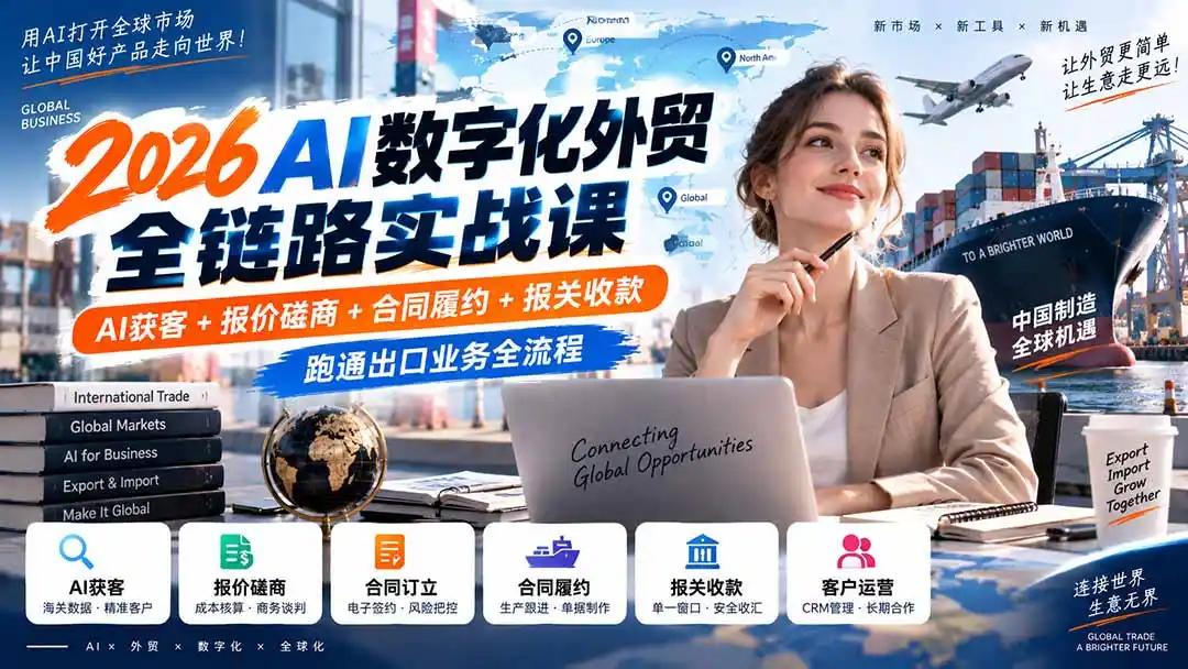 2026AI数字化外贸全链路实战课：AI获客+报价磋商+合同履约+报关收款，跑通出口业务全流程-二当家网创资源站