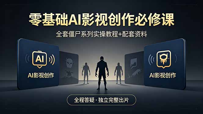 零基础AI影视创作必修课，全套僵尸系列实操教程加配套资料，全程答疑带你独立完整出片-二当家网创资源站