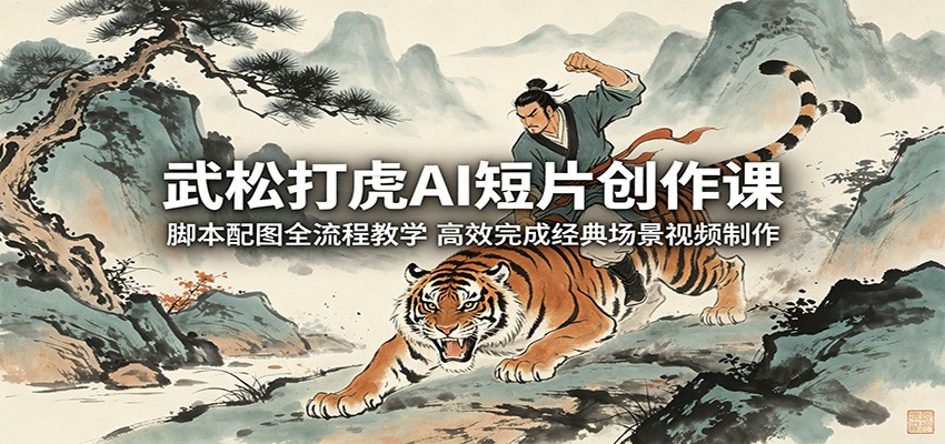 武松打虎AI短片创作课:脚本配图全流程教学,高效完成经典场景视频制作-二当家网创资源站