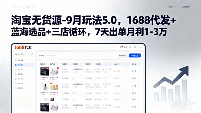 淘宝无货源-9月玩法5.0，1688代发+蓝海选品+三店循环，7天出单月利1-3万-二当家网创资源站
