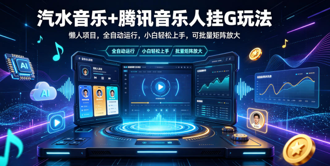 汽水音乐+腾讯音乐人挂G玩法，懒人项目，全自动运行，小白轻松上手，可批量矩阵放大【揭秘】-二当家网创资源站
