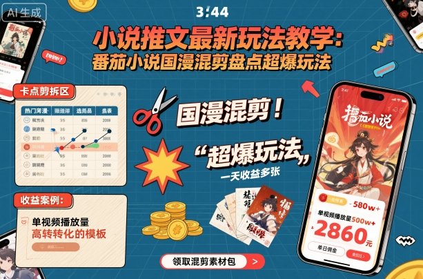 小说推文最新玩法教学，番茄小说国漫混剪盘点超爆玩法，全程干货，一天收益多张-二当家网创资源站