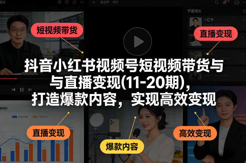 抖音小红书视频号短视频带货与直播变现(10-21期)，打造爆款内容，实现高效变现(更新05月08日)-二当家网创资源站