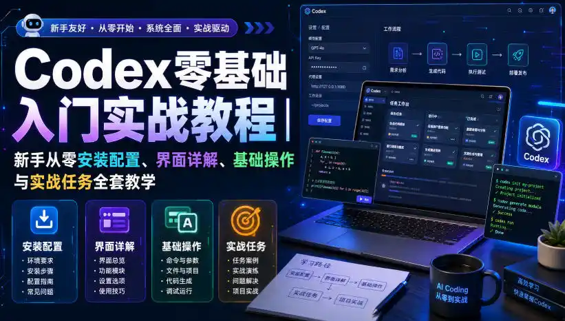 Codex零基础入门实战教程|新手从零安装配置、界面详解、基础操作与实战任务全套教学-二当家网创资源站