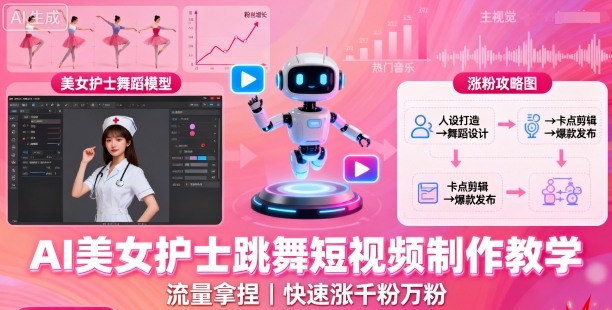 AI美女护士跳舞短视频制作教学，流量拿捏，快速涨千粉万粉【提示词+视频教程】-二当家网创资源站
