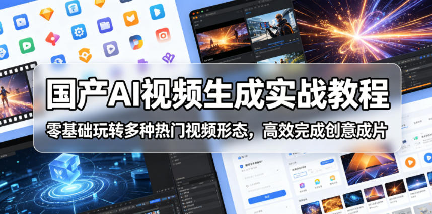 国产AI视频生成实战教程，零基础玩转多种热门视频形态，高效完成创意成片-二当家网创资源站