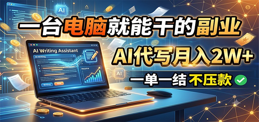 一台电脑就能干的副业，AI代写月入2W+，一单一结不压款-二当家网创资源站