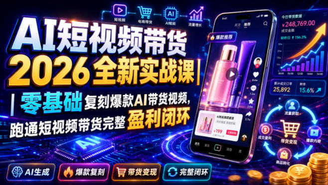 AI短视频带货2026全新实战课｜零基础复刻爆款AI带货视频，跑通短视频带货完整盈利闭环-二当家网创资源站