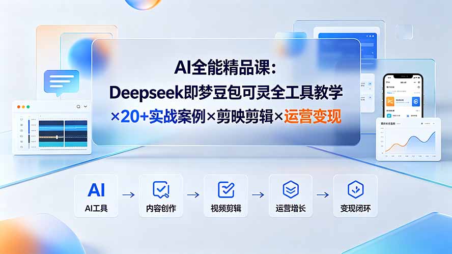 AI全能精品课:Deepseek即梦豆包可灵全工具教学×20+实战案例×剪映剪辑×运营变现-二当家网创资源站