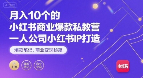 月入10个的小红书商业爆款私教营，一人公司小红书IP打造，爆款笔记，商业变现秘籍-二当家网创资源站