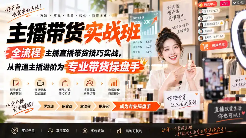主播带货实战班ZB,全流程主播直播带货技巧实战,从普通主播进阶为专业带货操盘手-二当家网创资源站