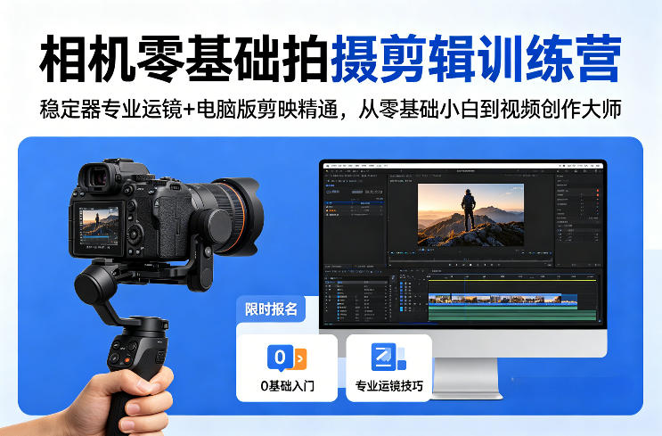 相机零基础拍摄剪辑训练营：稳定器专业运镜+电脑版剪映精通，从零基础小白到视频创作大师-二当家网创资源站