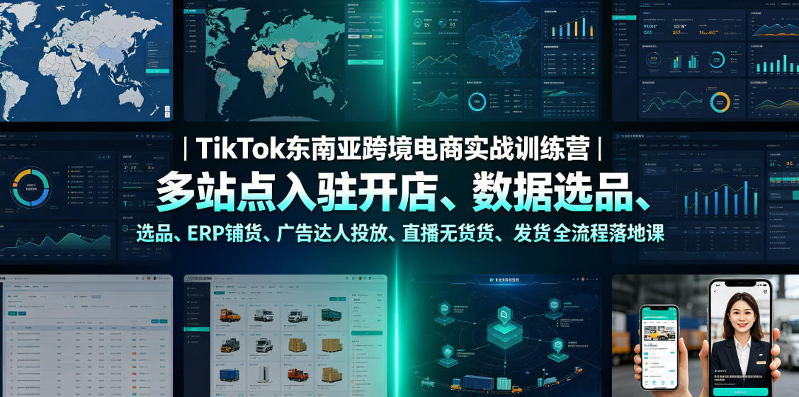 TikTok东南亚跨境电商实战训练营｜多站点入驻开店、数据选品、ERP铺货、广告达人投放、直播无货源发货全流程落地课-二当家网创资源站