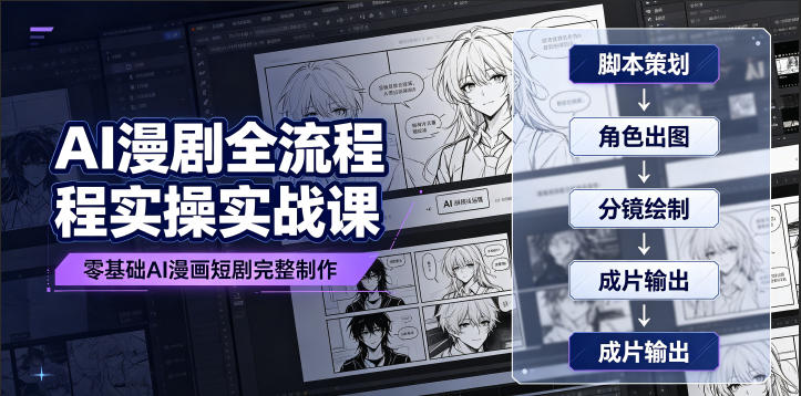 AI漫剧全流程实操实战课｜零基础AI漫画短剧完整制作、脚本出图成片全链路落地教程-二当家网创资源站