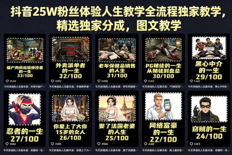 抖音25W粉丝体验人生教学全流程独家教学，精选独家分成，图文教学-二当家网创资源站