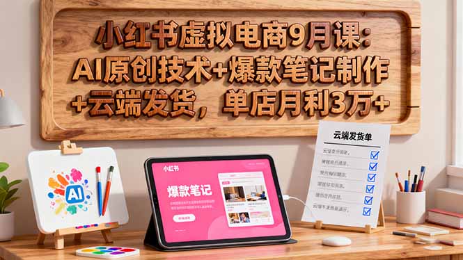 小红书虚拟电商9月课：AI原创技术+爆款笔记制作+云端发货，单店月利3万+-二当家网创资源站