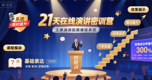 21天在线演讲密训营，王牌演讲招商课程系统-二当家网创资源站