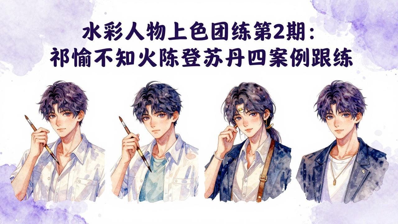 水彩人物上色团练第2期：祁煜不知火陈登苏丹四案例跟练，手把手提升绘画能力-二当家网创资源站