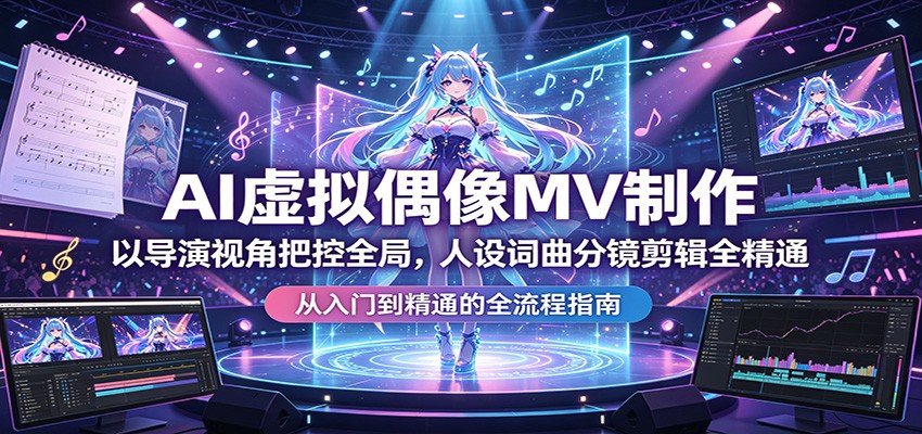 AI虚拟偶像MV制作：以导演视角把控全局，人设词曲分镜剪辑全精通-二当家网创资源站