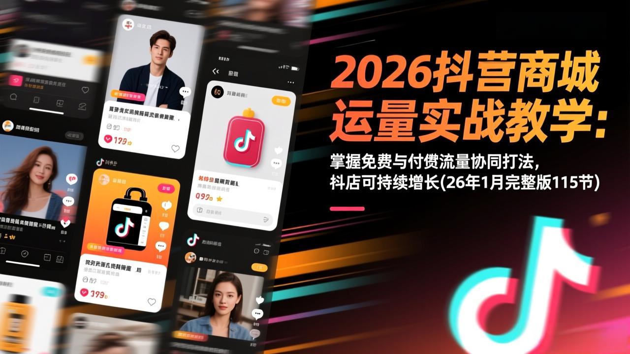 2026抖音商城运营实战教学：掌握免费与付费流量协同打法，抖店可持续增长(26年1月完整版115节-二当家网创资源站