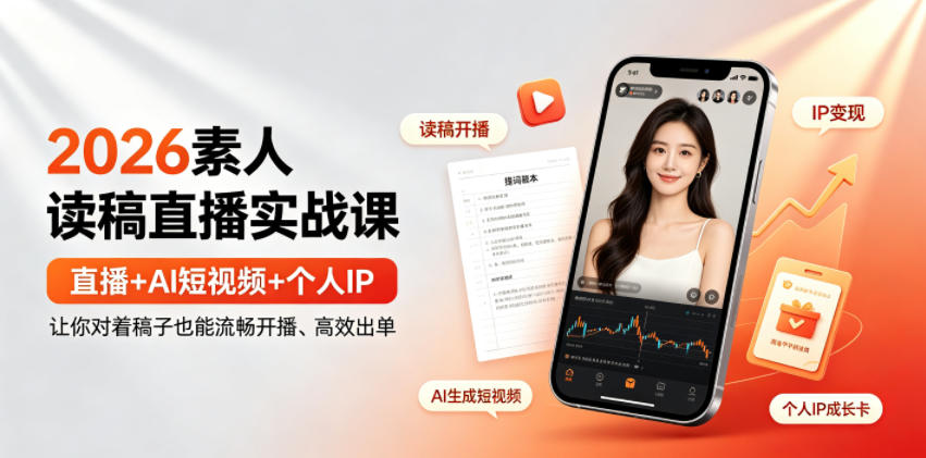 2026素人读稿直播实战课|直播+AI短视频+个人IP,让你对着稿子也能流畅开播、高效出单-二当家网创资源站