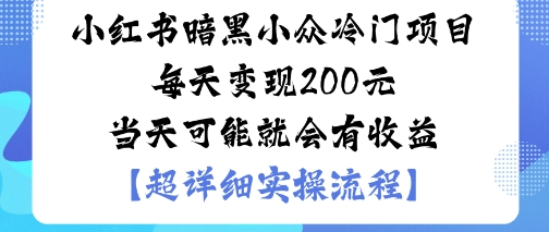 小红书暗黑小众冷门项目每天变现2张当天可能就会有收益-二当家网创资源站