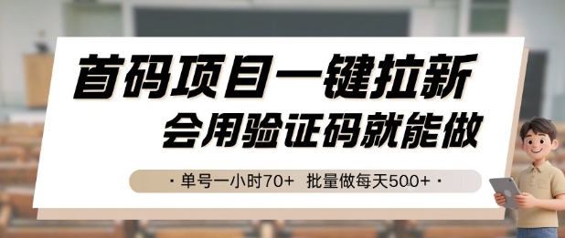 首码项目一键拉新，会用验证码就能做 单号一小时70+，批量做每天5张【揭秘】-二当家网创资源站