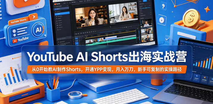 YouTube AI Shorts出海实战营，从0开始教AI制作Shorts，开通YPP变现，月入万刀，新手可复制的实操路径-二当家网创资源站