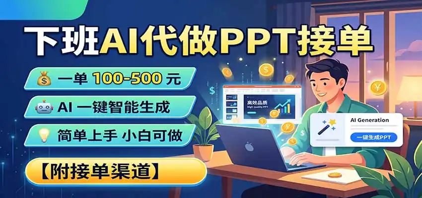 下班AI代做PPT接单,一单100-500,AI一键生成,小白也能做,附接单渠道-二当家网创资源站