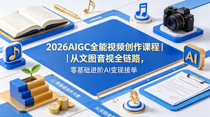 2026AIGC全能视频创作课程｜从文图音视全链路，零基础进阶AI变现接单-二当家网创资源站