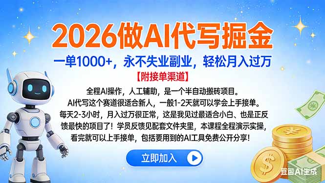 2026做AI代写掘金，一单1000+，永不失业副业，轻松月入过万-二当家网创资源站