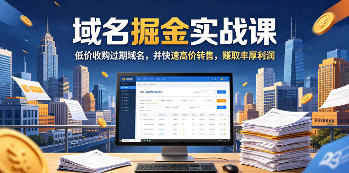 域名交易掘金实战课，低价收购过期域名，并快速高价转售，賺取丰厚利润【原创双语字幕】-二当家网创资源站