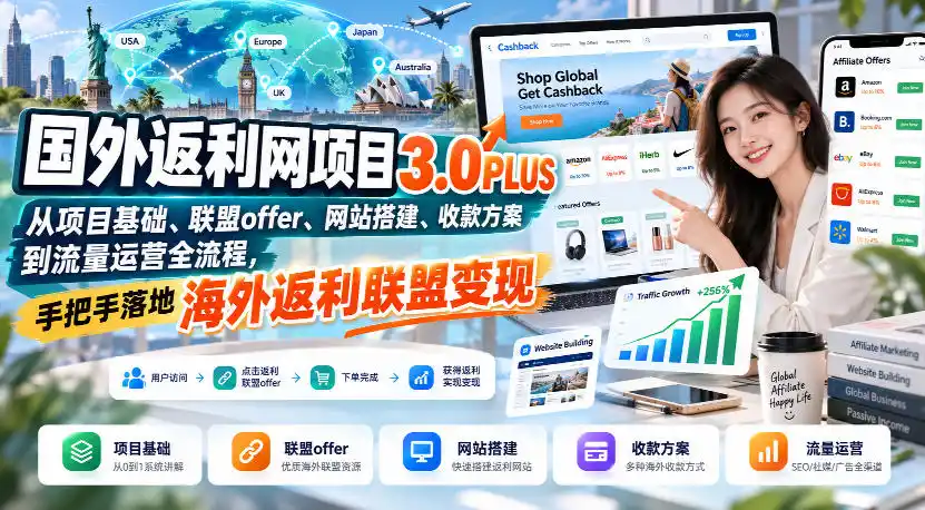 国外返利网项目3.0PLUS,从项目基础、联盟offer、网站搭建、收款方案到流量运营全流程,手把手落地海外返利联盟变现-二当家网创资源站