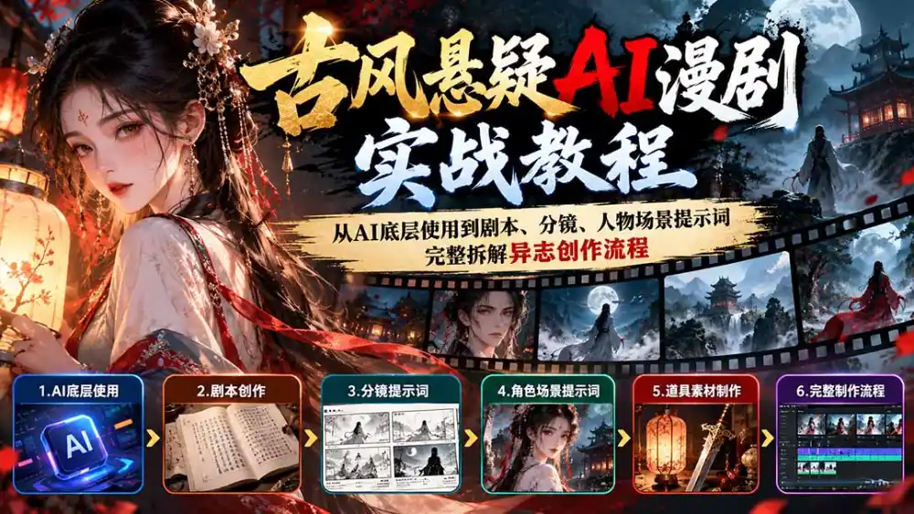 古风悬疑AI漫剧实战教程：从AI底层使用到剧本、分镜、人物场景提示词，完整拆解异志创作流程-二当家网创资源站