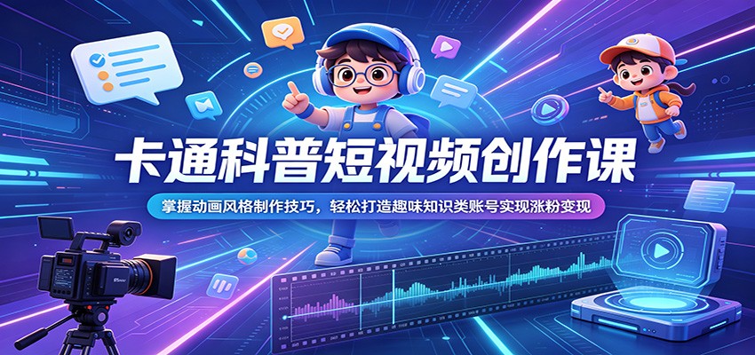 卡通科普短视频创作课：掌握动画风格制作技巧，轻松打造趣味知识类账号实现涨粉变现-二当家网创资源站