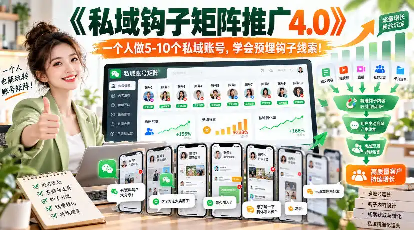 【无水印】《私域钩子矩阵推广4.0》一个人做5-10个私域账号,学会预埋钩子线索!-二当家网创资源站