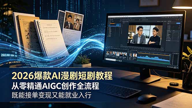 2026 爆款 AI 漫剧短剧教程 从零精通 AIGC 创作全流程 既能接单变现又能就业入行-二当家网创资源站