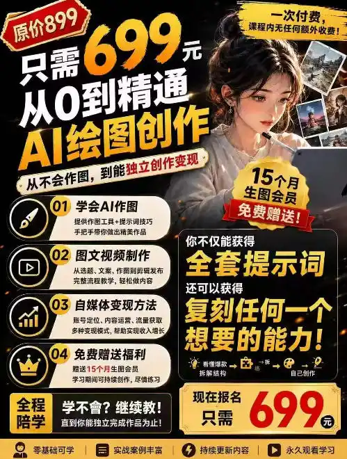抖音10W粉丝博主的AI绘图教学，从0到精通AI绘图创作，从不会作图到能独立创作变现-二当家网创资源站