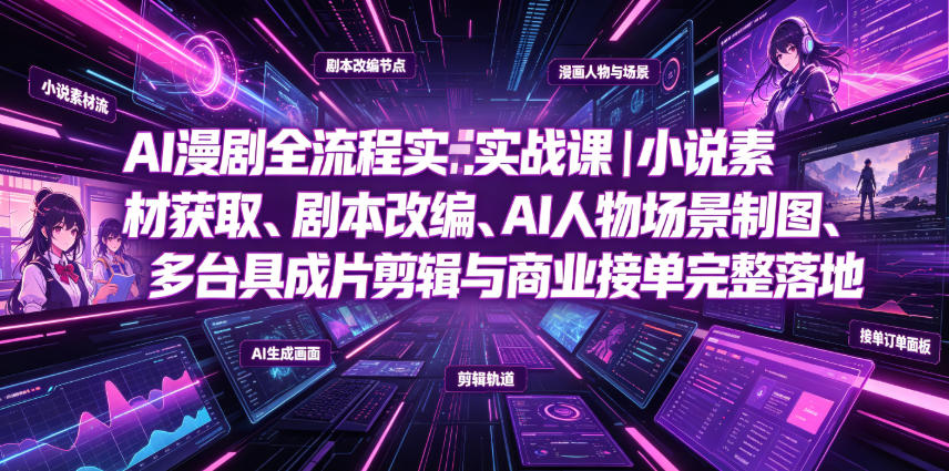AI漫剧全流程实战课|小说素材获取、剧本改编、AI人物场景制图、多工具成片剪辑、平台付费变现与商业接单完整落地-二当家网创资源站