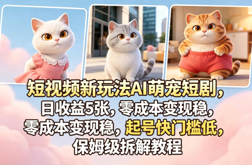 短视频新玩法AI萌宠短剧，日收益5张，零成本变现稳，起号快门槛低，保姆级拆解教程-二当家网创资源站