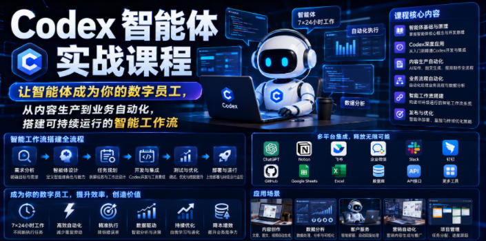 Codex智能体实战课程,让智能体成为你的数字员工,从内容生产到业务自动化,搭建可持续运行的智能工作流-二当家网创资源站