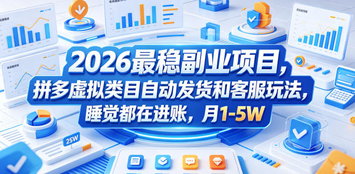 2026最稳副业项目，拼多多虚拟类目自动发货和客服玩法，睡觉都在进账，月1-5W【揭秘】-二当家网创资源站