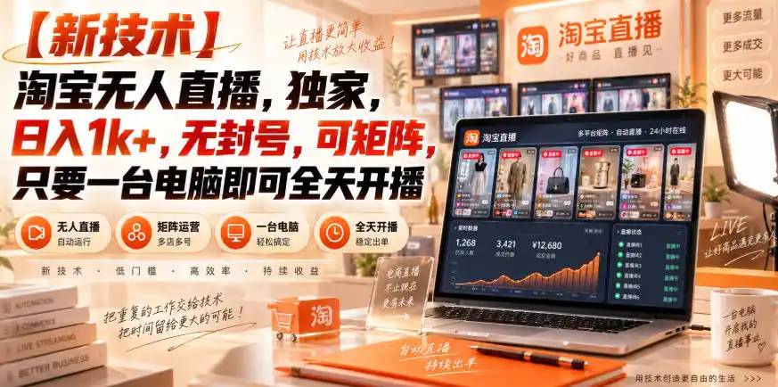 【独家新技术】淘宝无人直播,日入1k+,无封号,可矩阵,只要一台电脑即可全天开播【揭秘】-二当家网创资源站