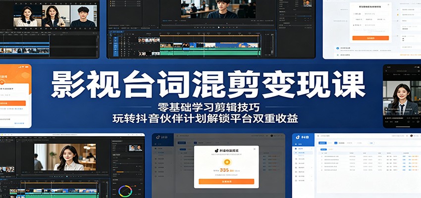 影视台词混剪变现课：零基础学习剪辑技巧，玩转抖音伙伴计划解锁平台双重收益-二当家网创资源站
