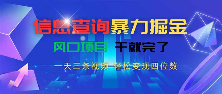 信息查询暴力掘金，一天三条视频 轻松变现四位数，风口项目干就完了-二当家网创资源站