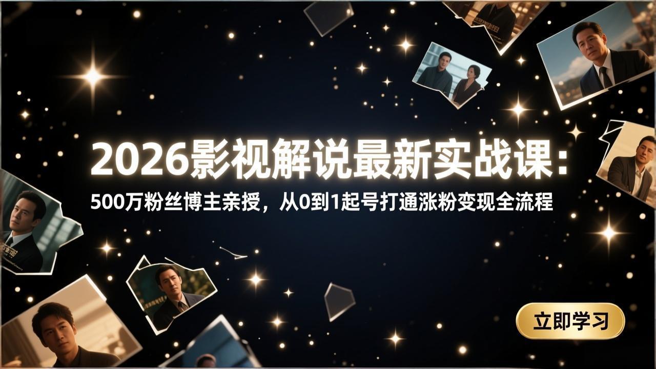 2026影视解说最新实战课：500万粉丝博主亲授，从0到1起号打通涨粉变现全流程-二当家网创资源站