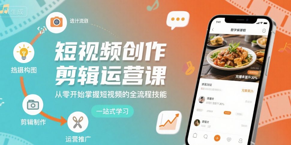 短视频创作剪辑运营课，从零开始掌握短视频的全流程技能-二当家网创资源站