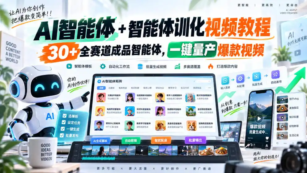 【无水印】AI智能体+智能体训化视频教程,30+全赛道成品智能体,一键量产爆款视频【更新】-二当家网创资源站