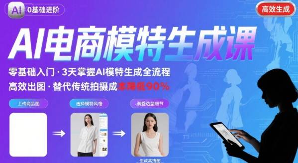 AI模特进阶课程，0基础高效生成逼真电商模特图-二当家网创资源站