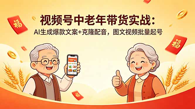 视频号中老年带货实战：AI生成爆款文案+克隆配音，图文视频批量起号-二当家网创资源站